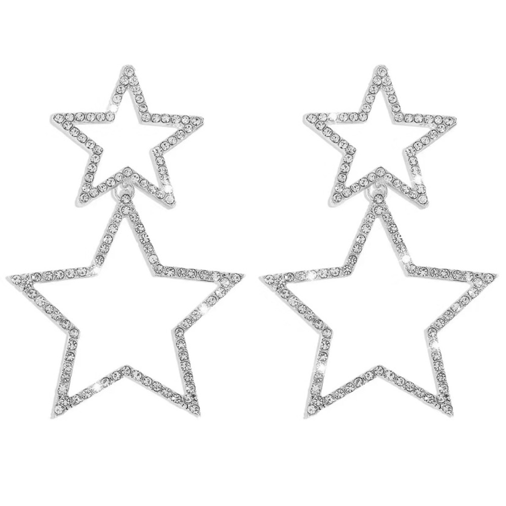 Silver Rhinestone Star Dangle Earrings